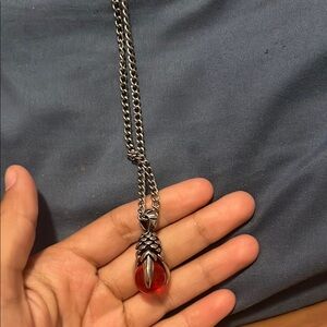 Elegant Silver and Red Pendant Necklace